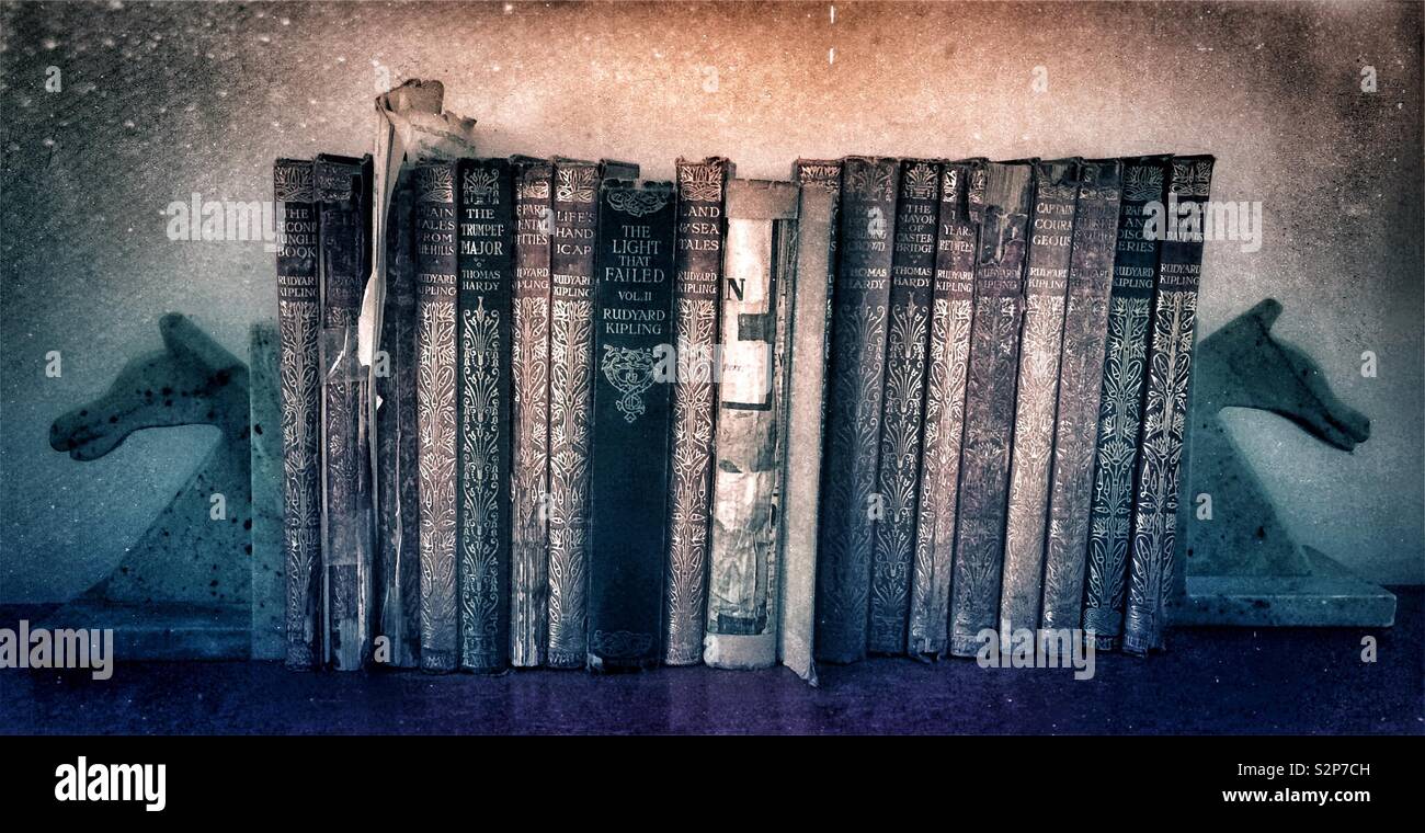 Old books on a bookshelf Stock Photo