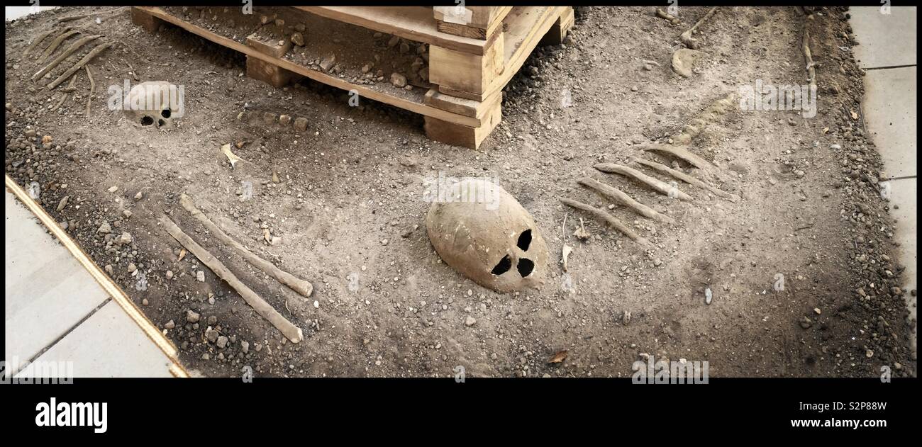 Exhibition in the church of Sant Pere at the ruins of Poble Vell, destroyed in 1938 amidst intensive fighting during the Spanish Civil War, Corbera d’Ebre, Catalonia, Spain. - Smartphone Captured Stock Image