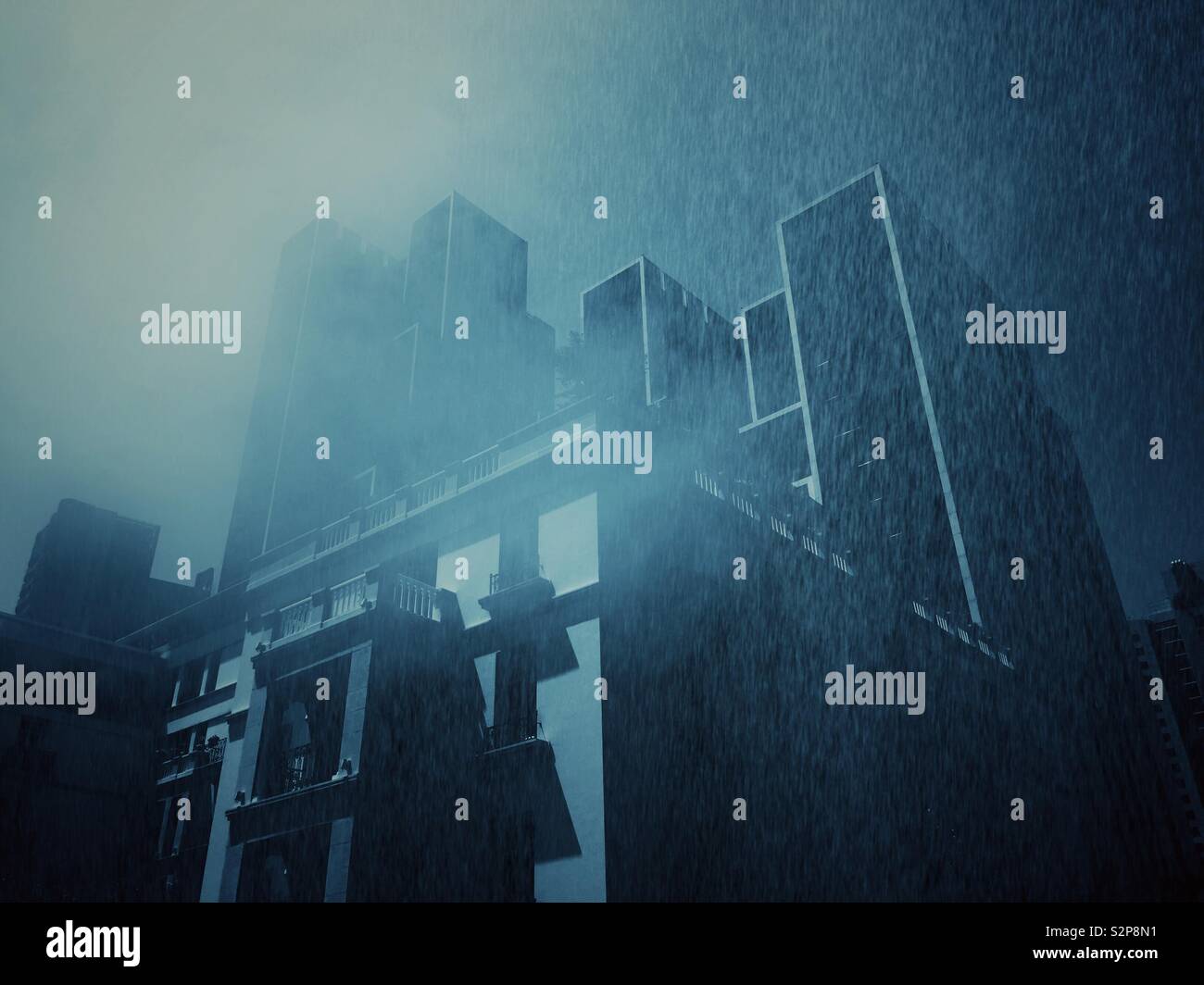 Heavy rain in the city at night - Smartphone Captured Stock Image