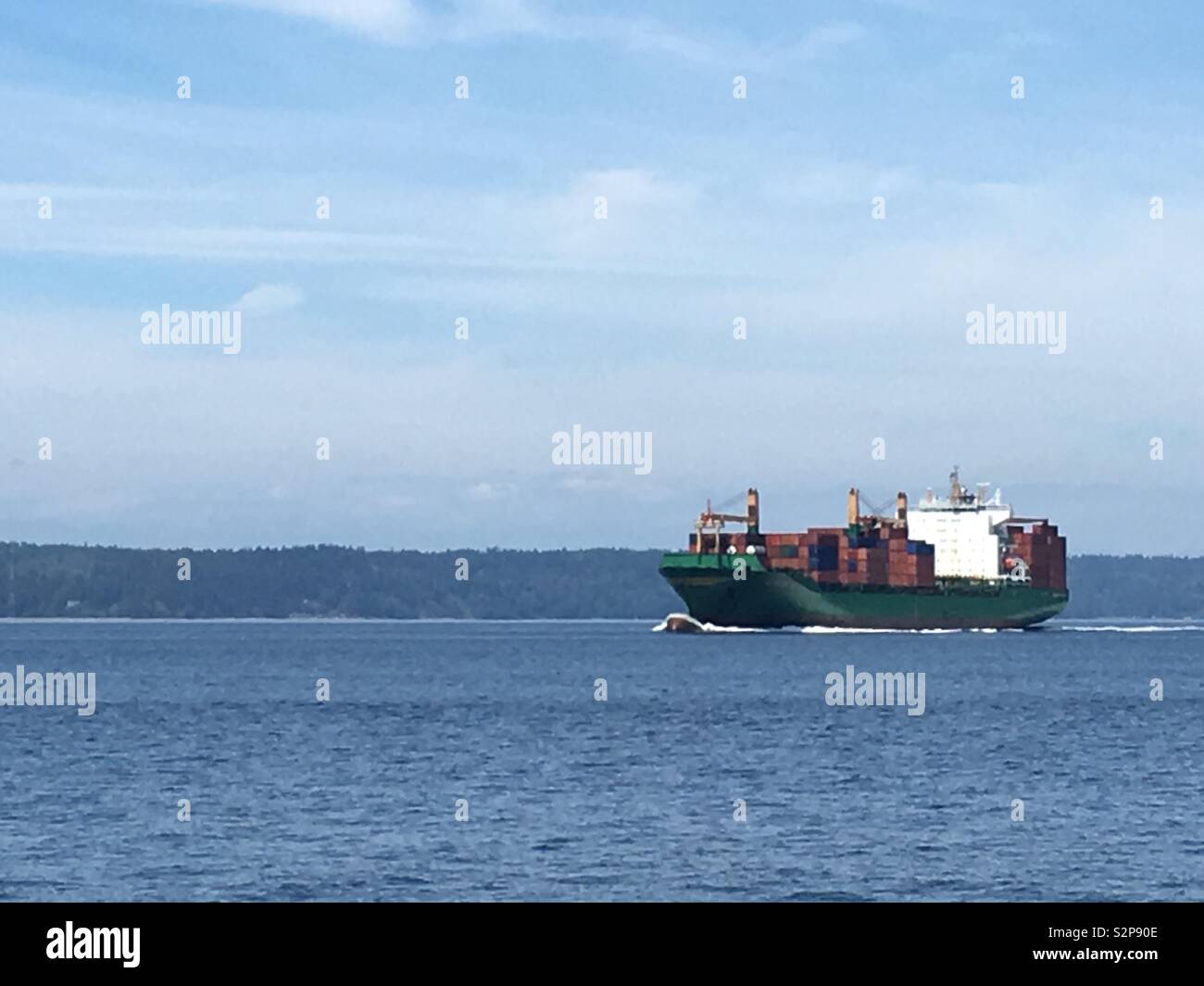 Container ship moving through Puget Sound heading into