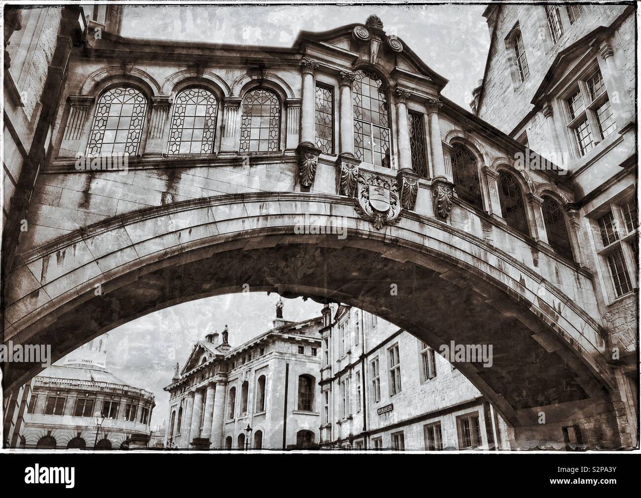 The “Bridge Of Sighs” in Oxford, England. Also known as Hertford Bridge. A Grade 2 listed structure that links the Old & New Quadrangles Of Hertford College, Oxford University. Photo © COLIN HOSKINS. - Smartphone Captured Stock Image