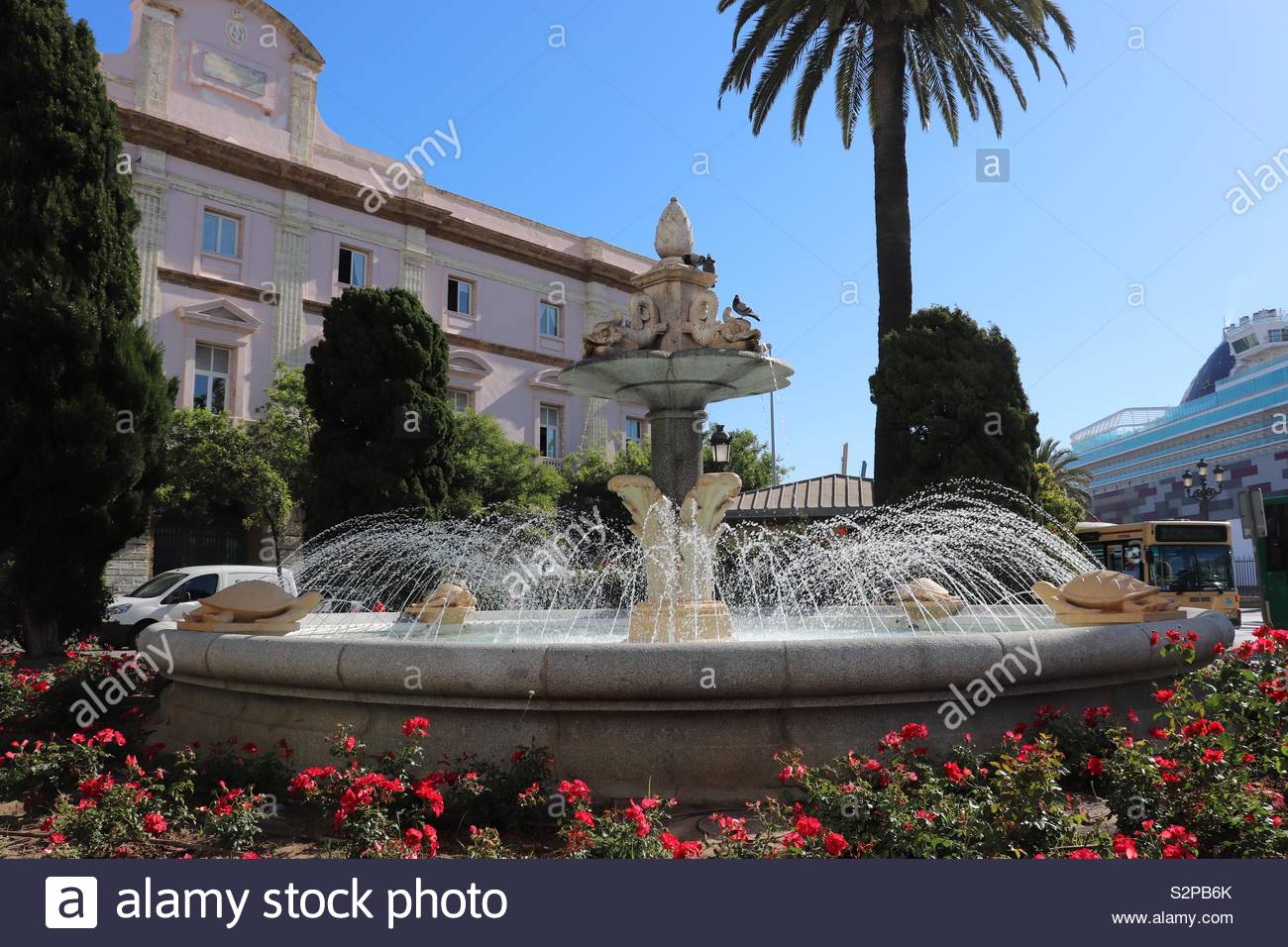 Outdoor fountain with ornamental turtles Stock Photo