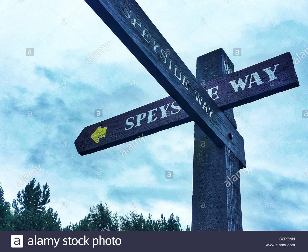 Signpost along the Speyside way Stock Photo
