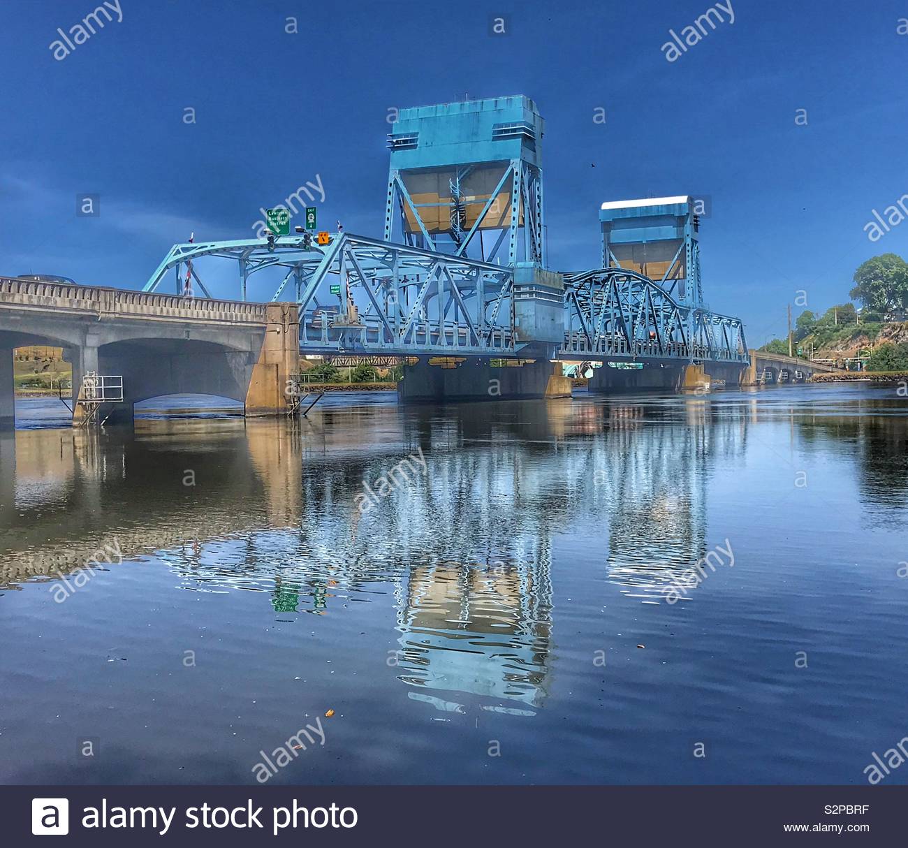 Blue bridge over the snake river in Lewiston Idaho. Stock Photo