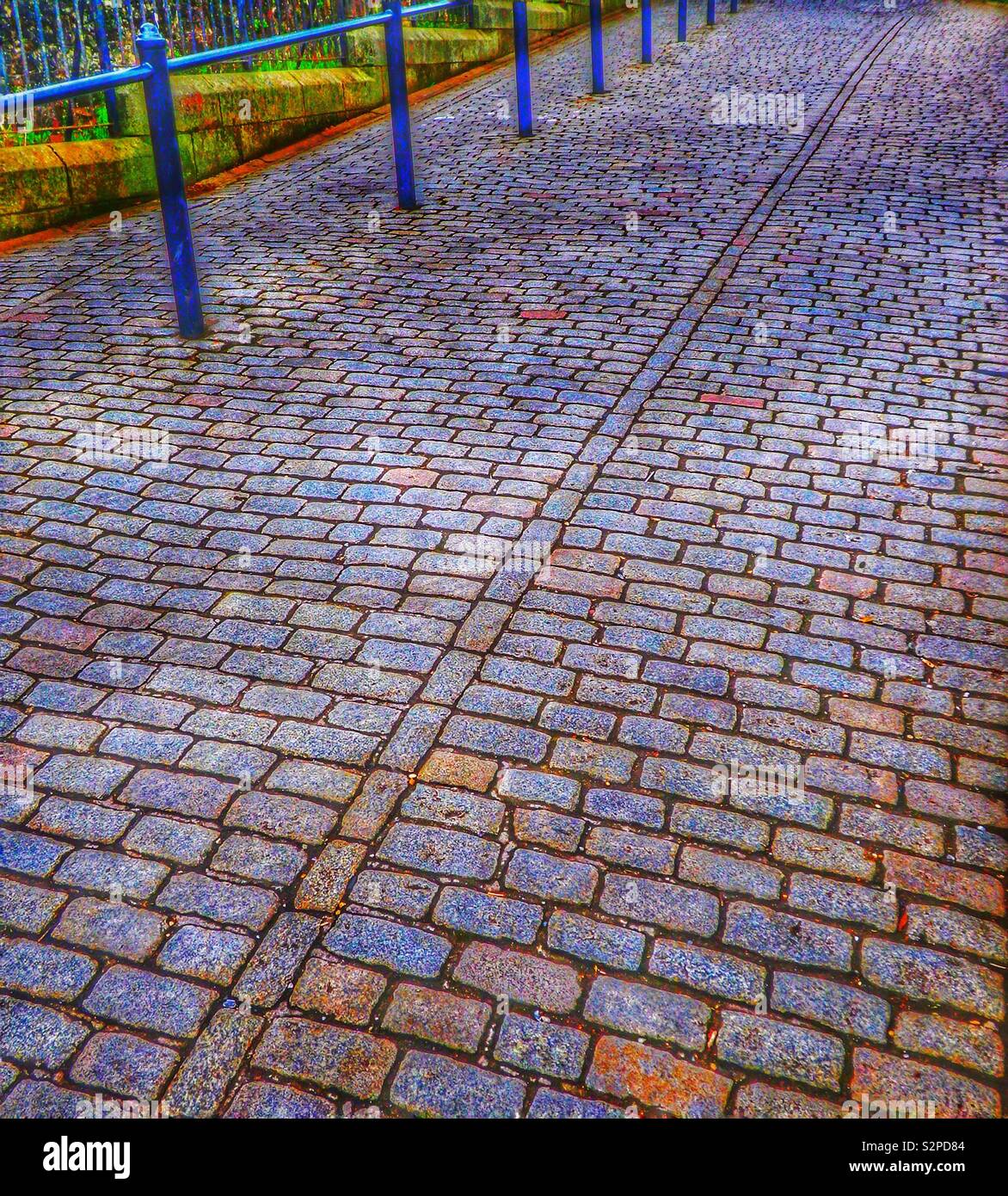 Cobbles an blue handrail - Smartphone Captured Stock Image