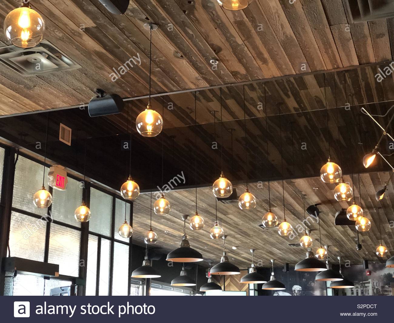 Light fixtures in a restaurant Stock Photo