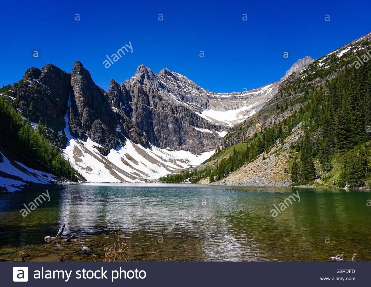 Lake Agnes at the top of the Tea House Trail at Lake Louise in Banff National Park in Alberta Canada Stock Photo