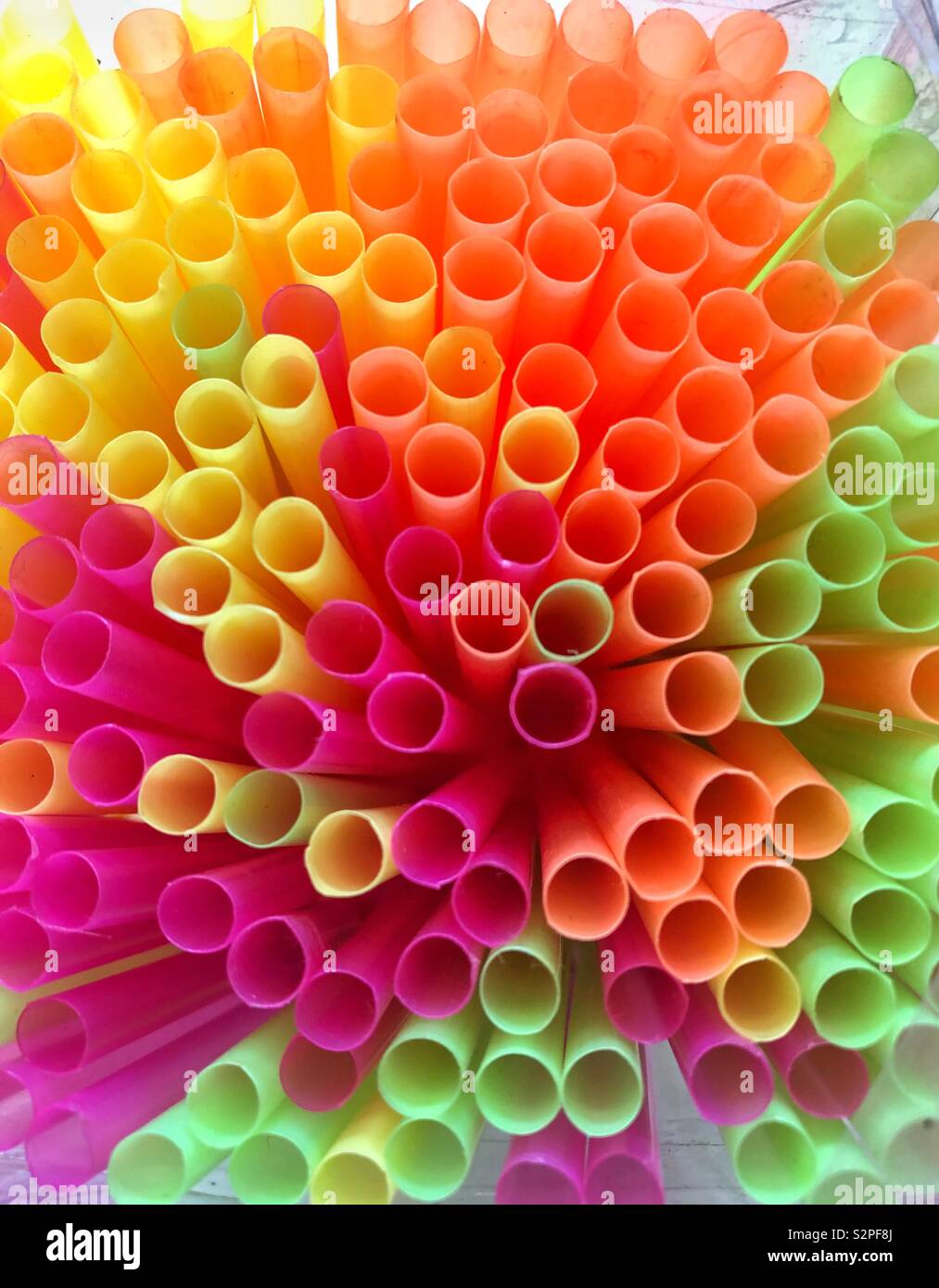 Coloured plastic drinking straws viewed from above. - Smartphone Captured Stock Image
