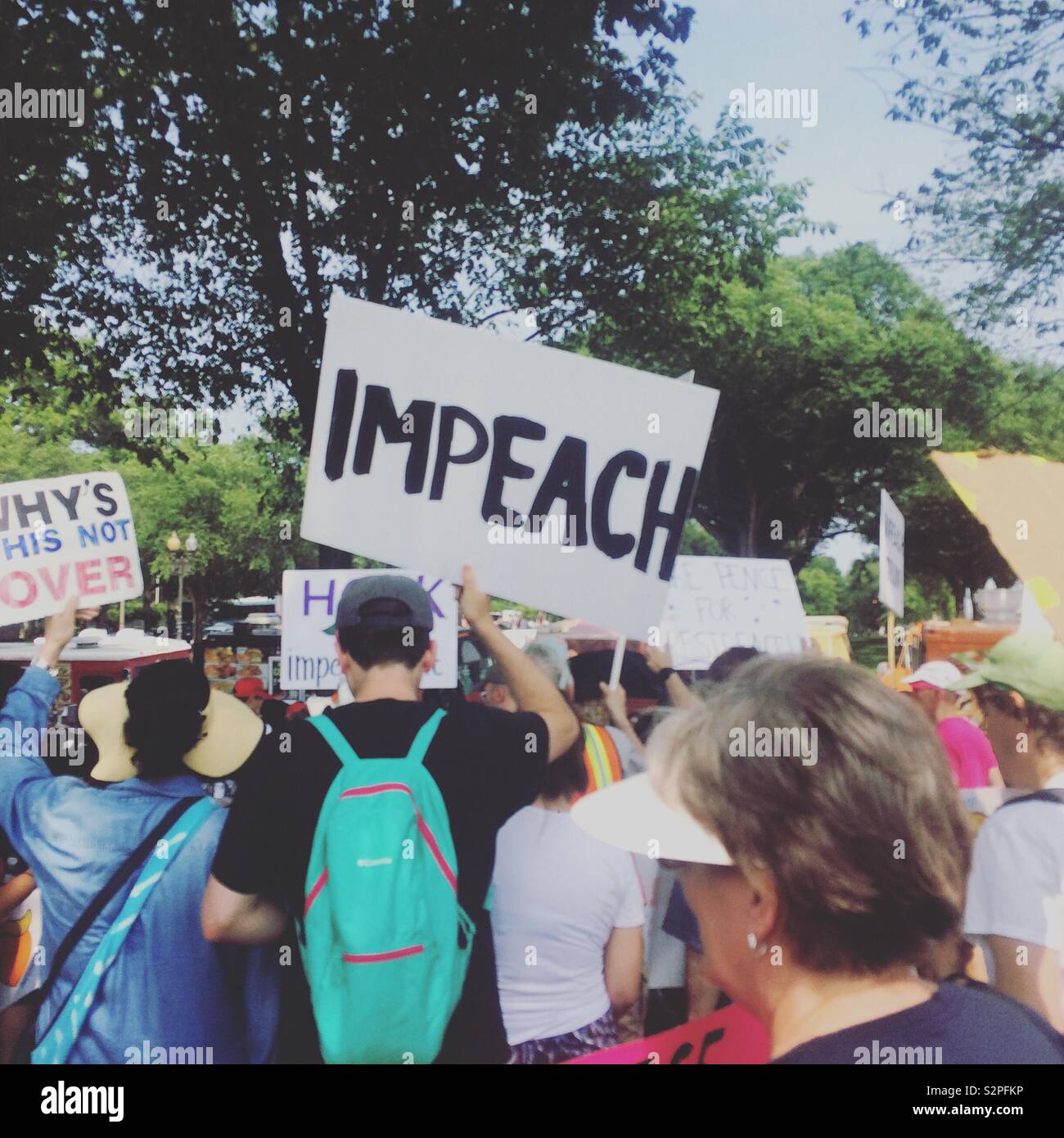 June 2, 2019, in Washington, D.C., United States. People at the National March to Impeach Donald Trump. - Smartphone Captured Stock Image