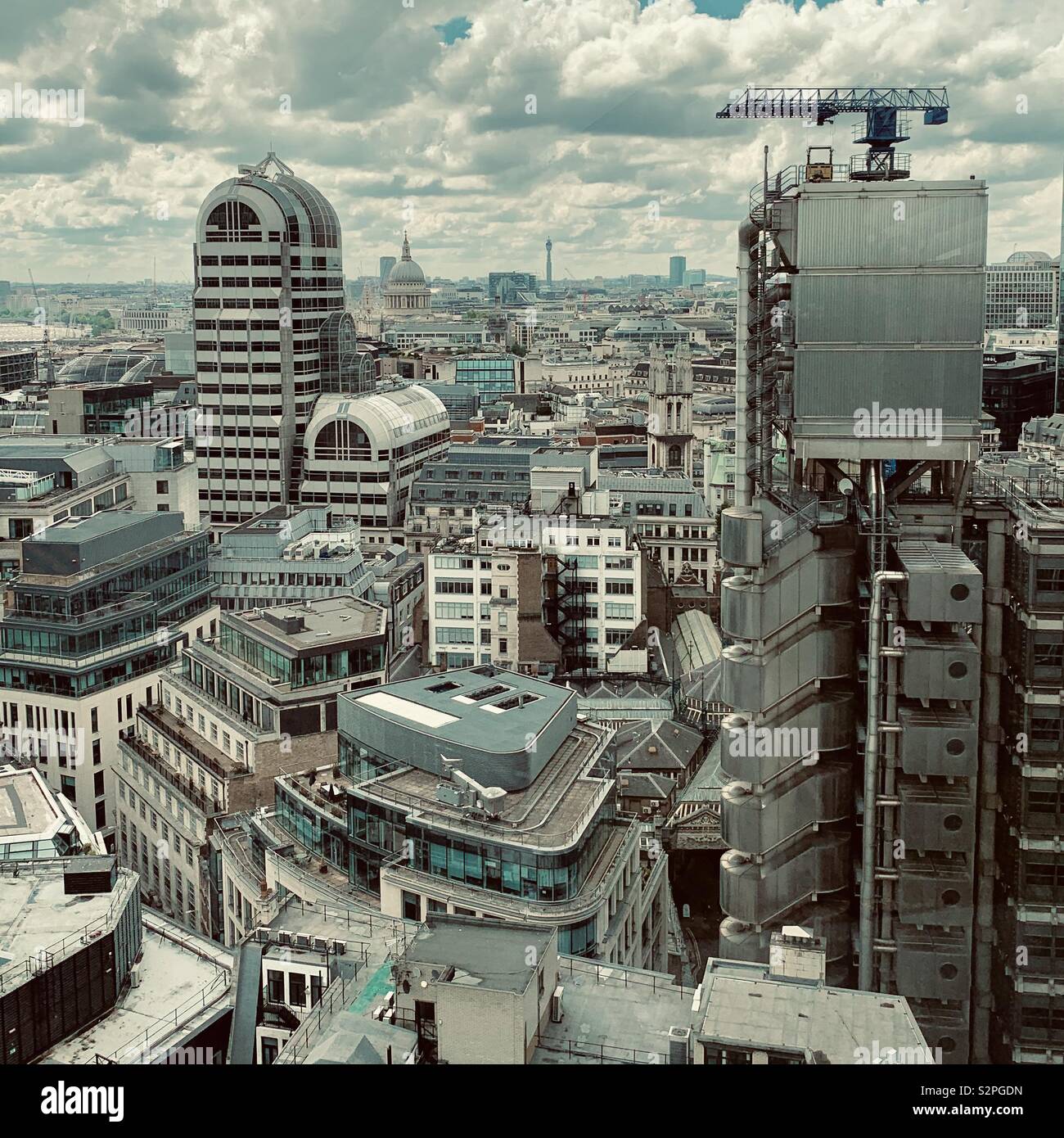 London, UK - 7th June 2019: City rooftops from the Lloyds building to the BT tower. - Smartphone Captured Stock Image