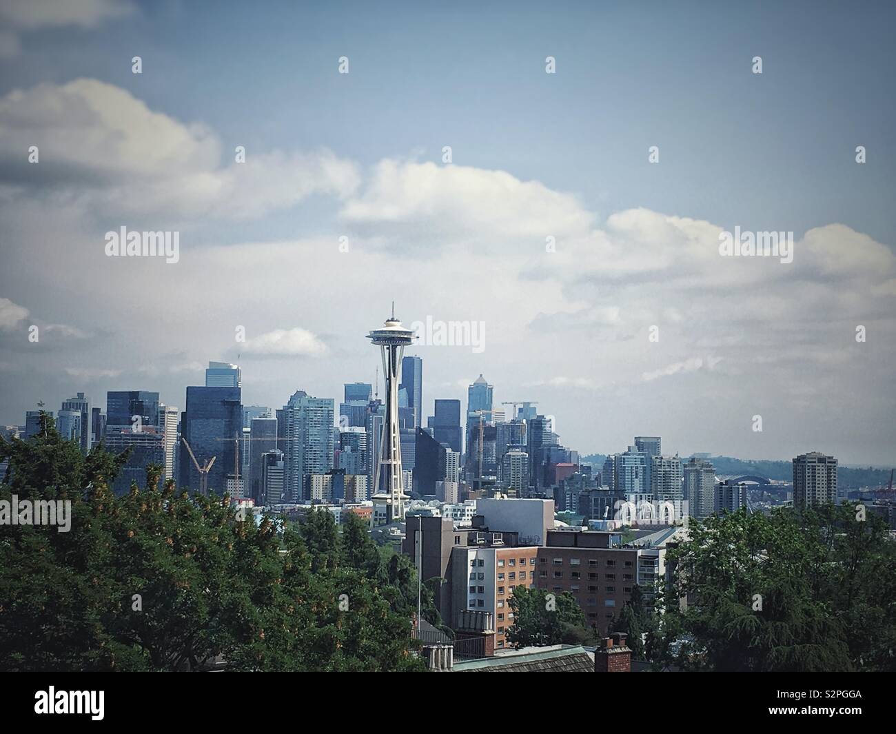 Seattle skyline with Seattle Needle. Washington State, USA - Smartphone Captured Stock Image