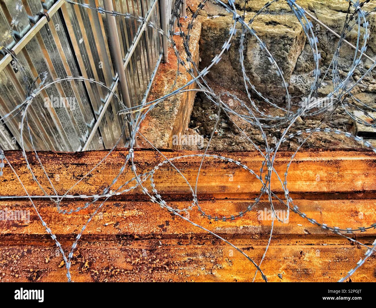 Metal razor wire Stock Photo