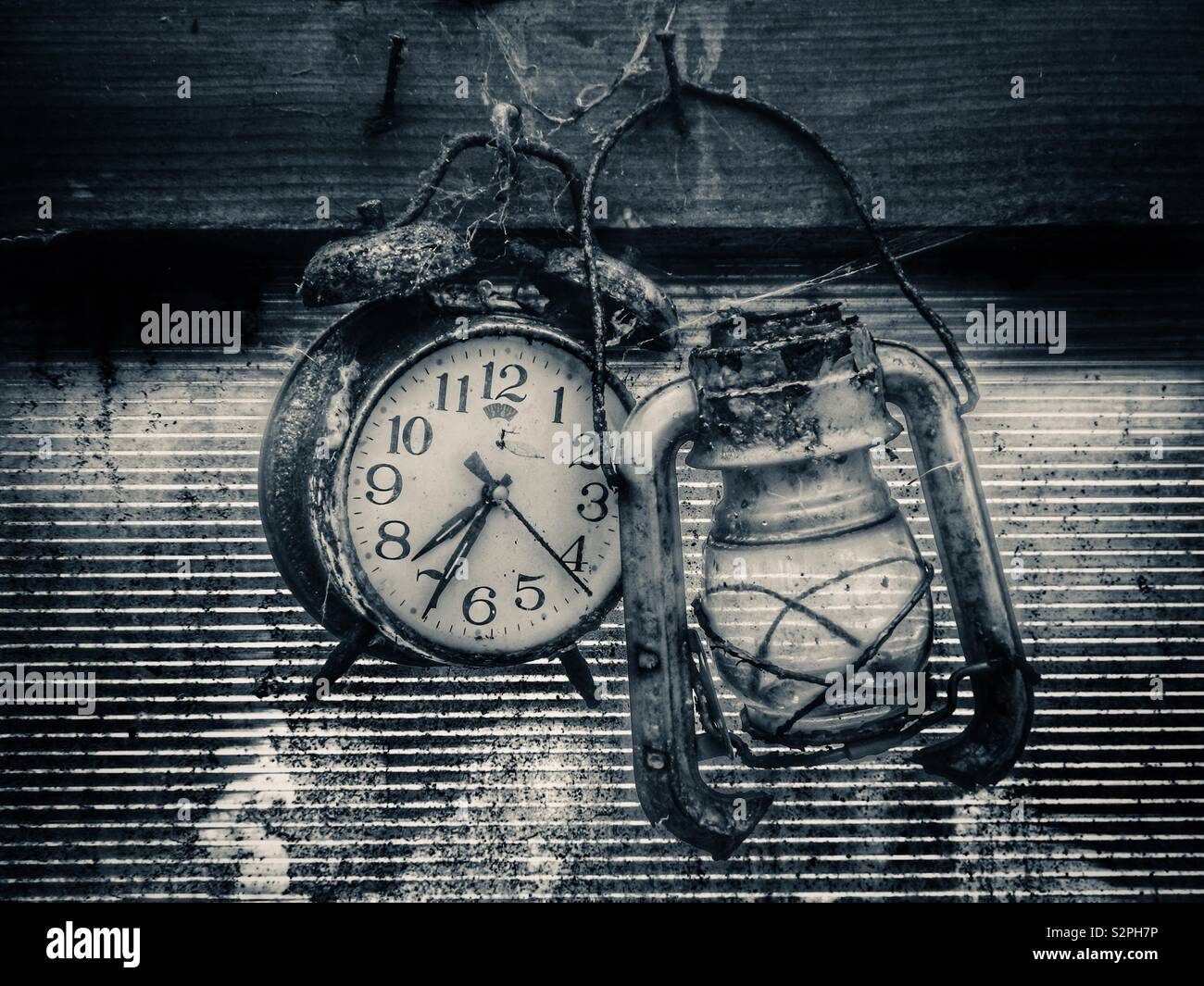 broken clock and broken lantern Stock Photo Alamy