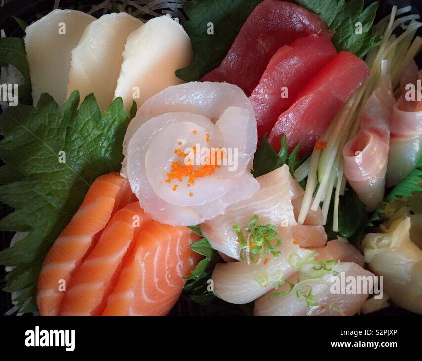 Close up of a Japanese meal of fresh sashimi - Smartphone Captured Stock Image