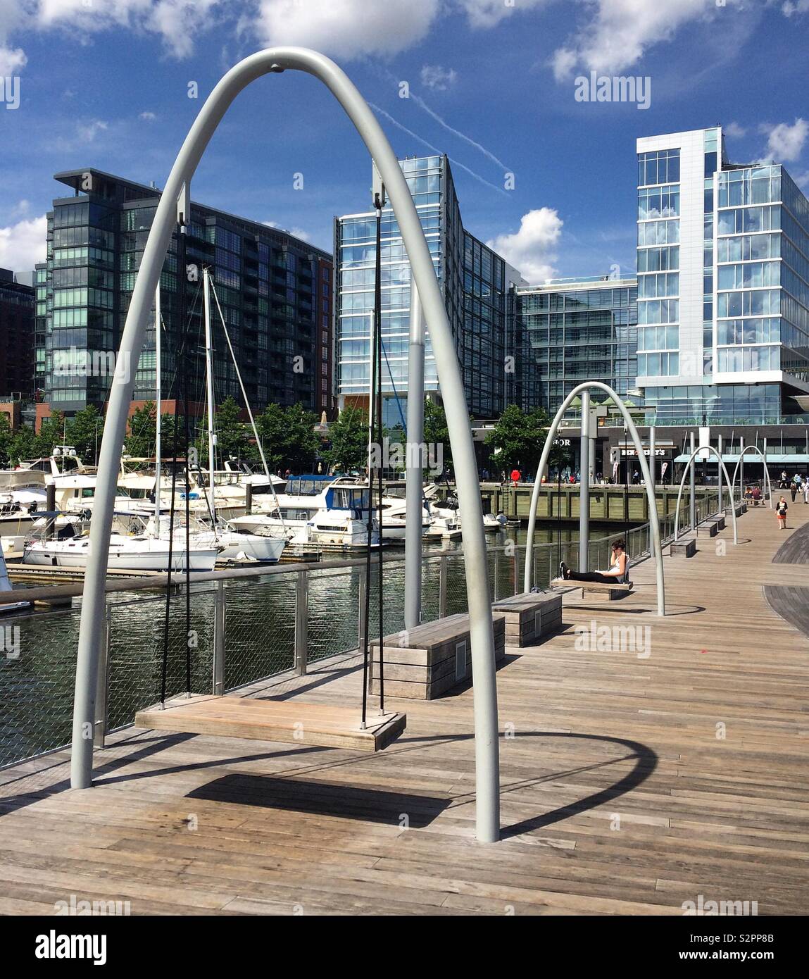 Swings on the pier at the Southwest Waterfront District, Washington, D.C., United States - Smartphone Captured Stock Image