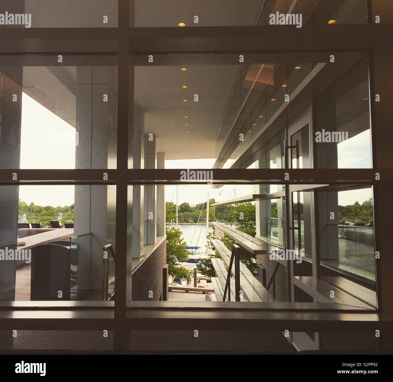 Looking out from the lobby of the Hyatt House Washington D.C./The Wharf, Washington, D.C., United States - Smartphone Captured Stock Image