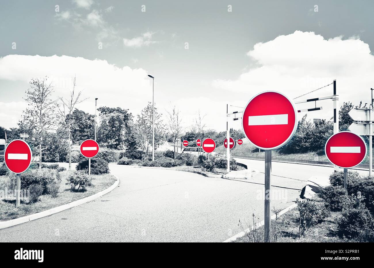 No entry: a proliferation of prohibition signs at motorway services in France - Smartphone Captured Stock Image