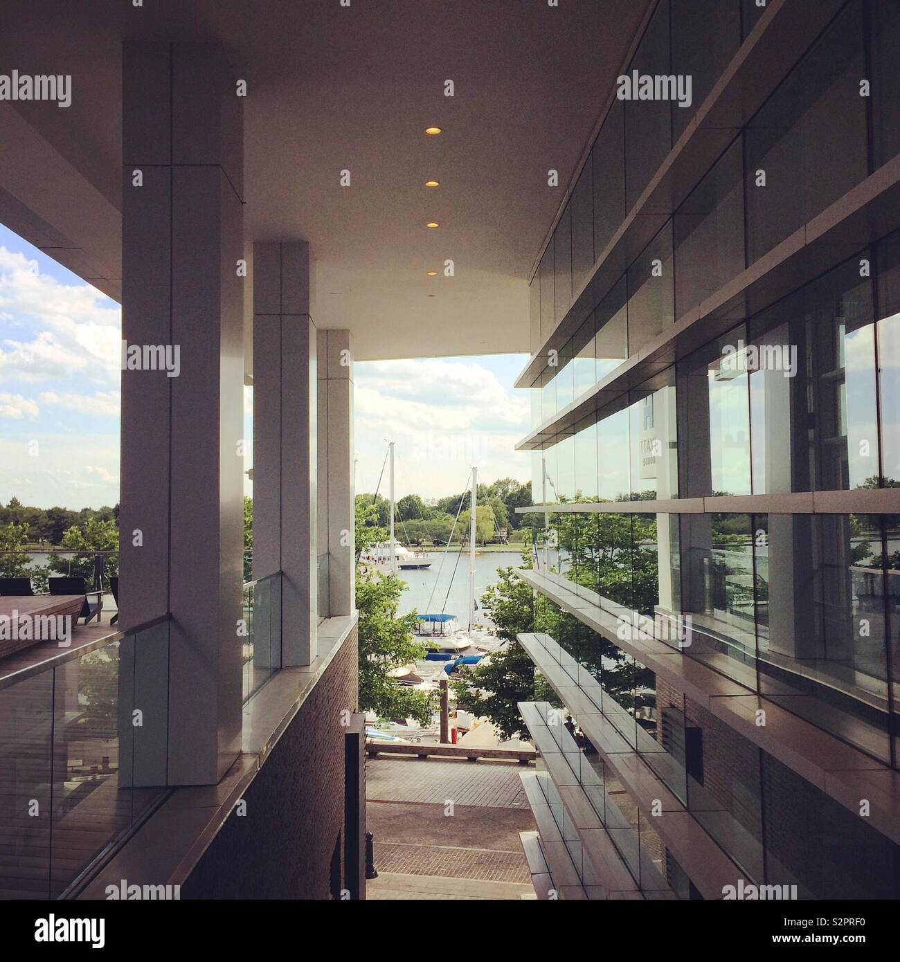 Looking out from the front of the Hyatt House Washington DC / The Wharf, Washington, D.C., United States - Smartphone Captured Stock Image