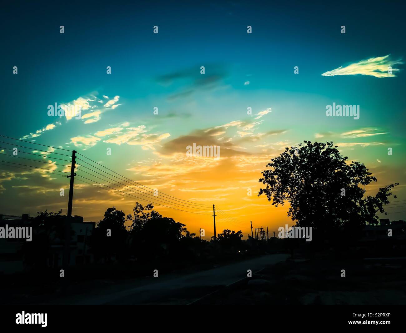 SUNSET | BLUE SKY | YELLOW SUN | Silhouette Photography Stock Photo