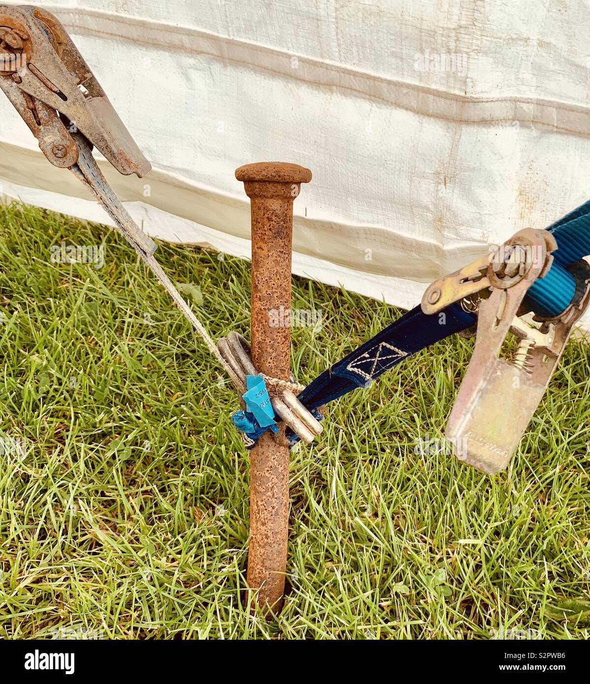 Heavy duty marquee stake fixing guy ropes in ground with tension