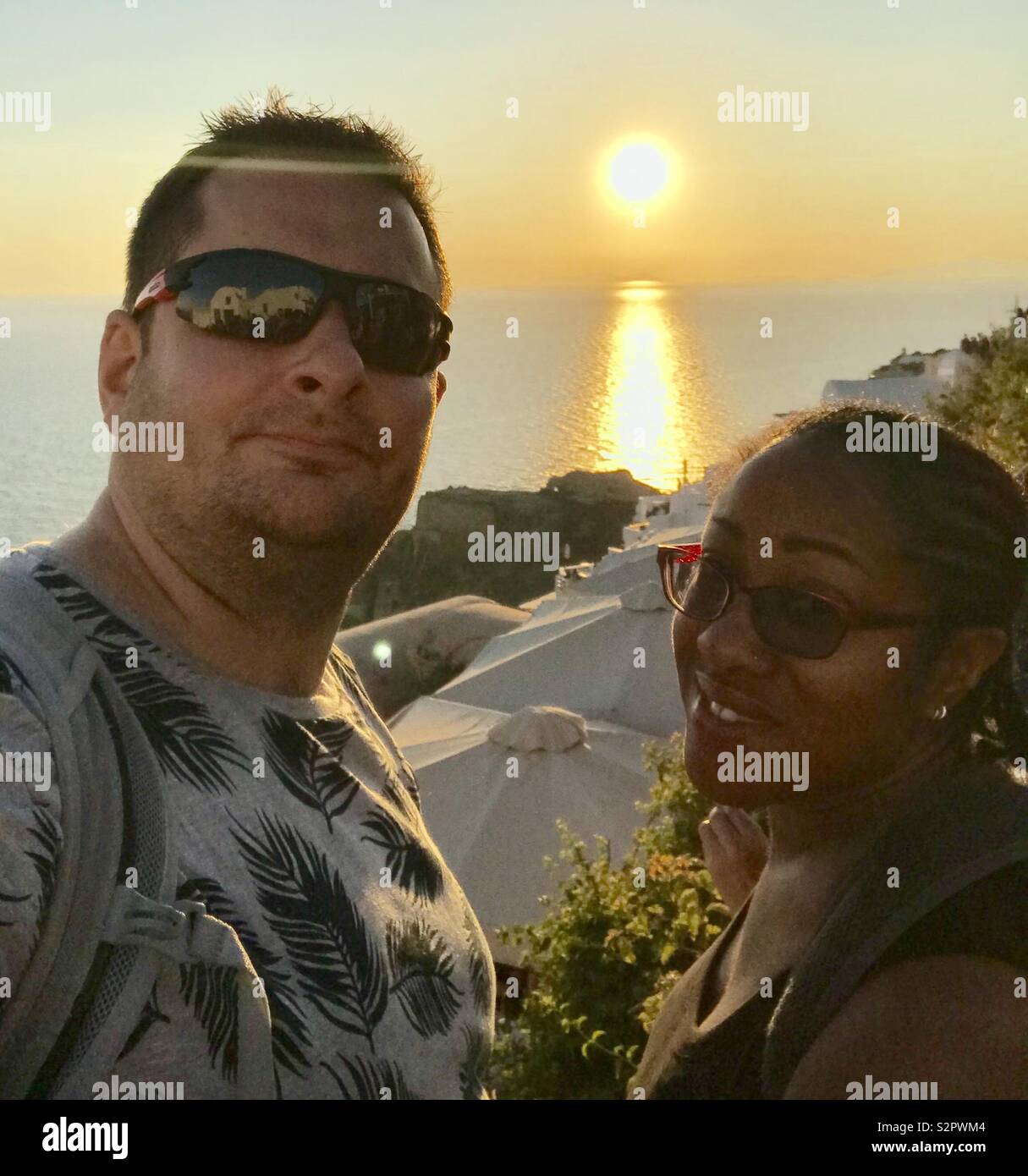 Oia sunset selfie - Smartphone Captured Stock Image