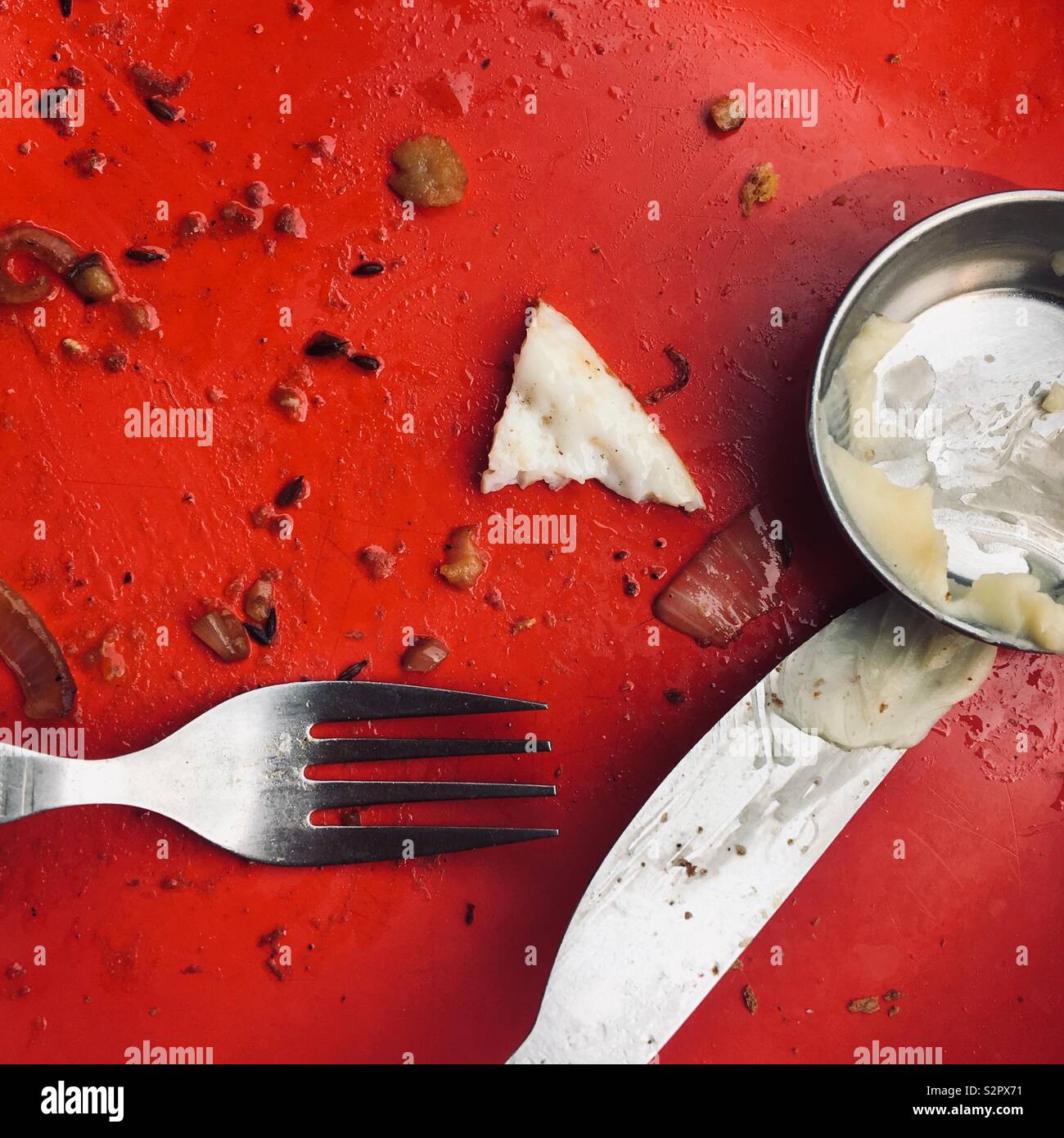 Finished breakfast plate with cutlery Stock Photo Alamy
