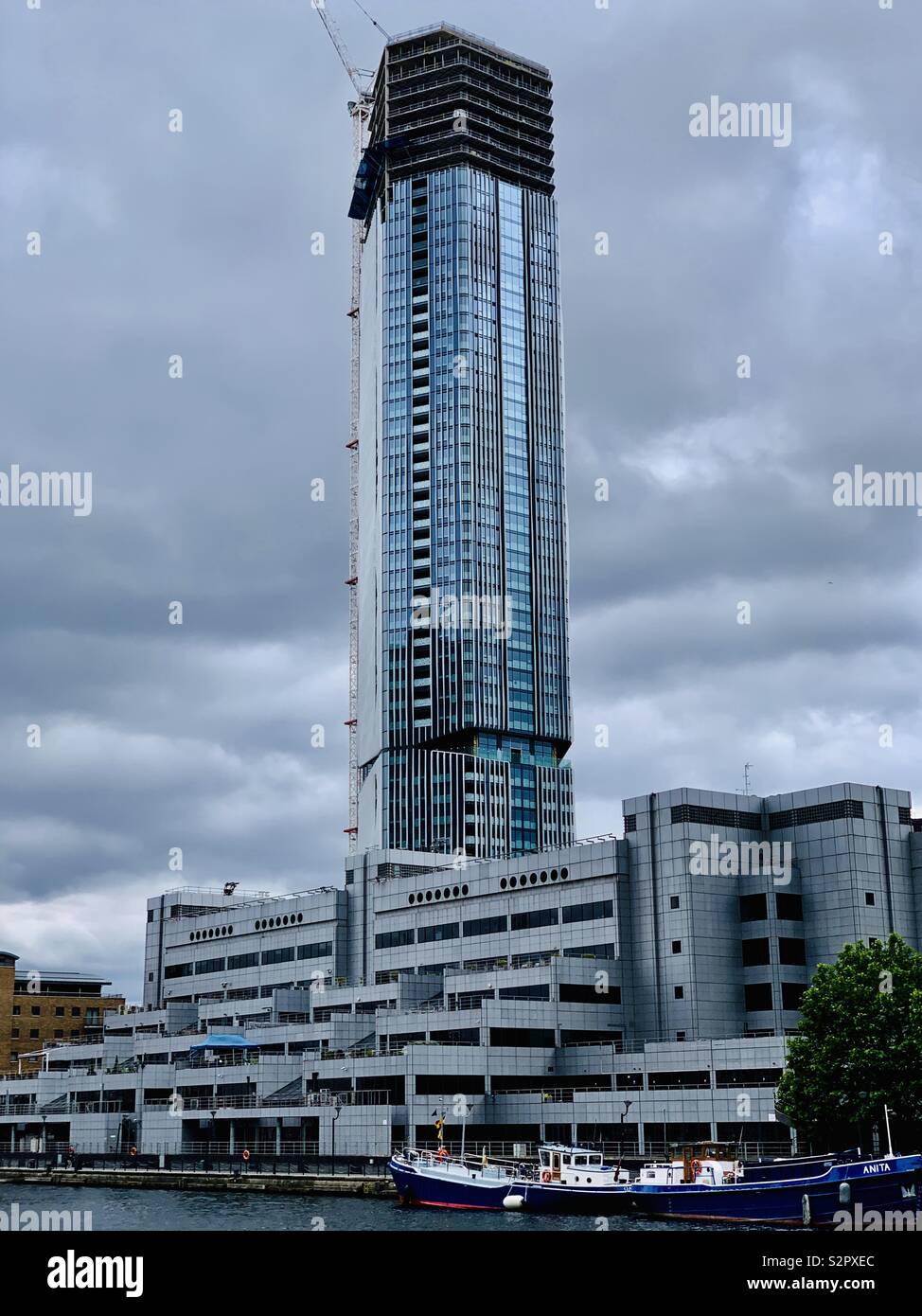 London, UK - 15th June 2019: Towering skyscraper in Canary Wharf. Stock Photo