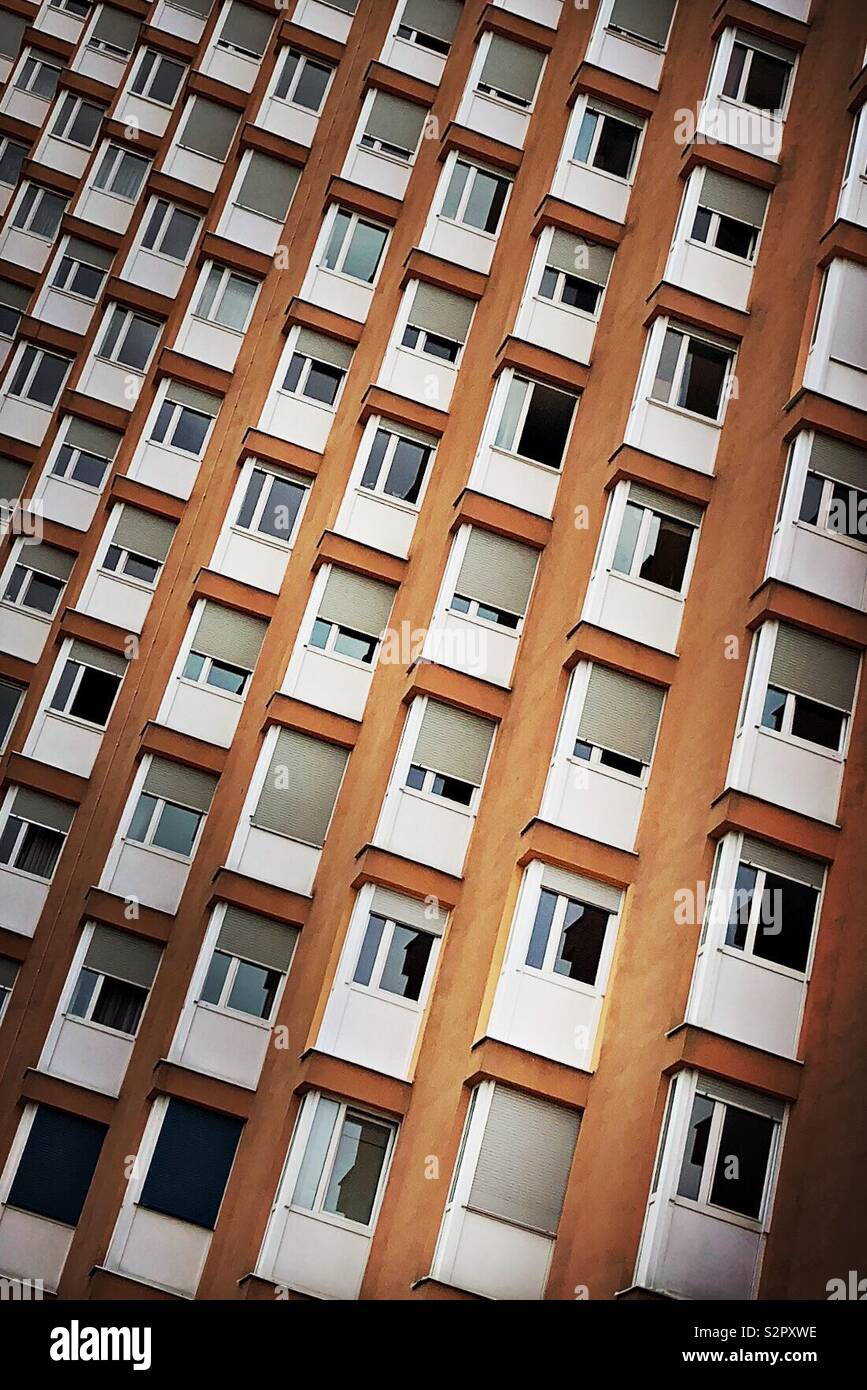 Facade of an office building, rows of windows - Smartphone Captured Stock Image
