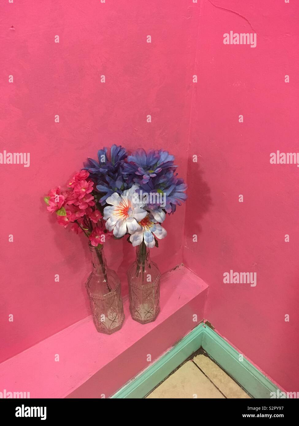 Artificial flower display Stock Photo Alamy