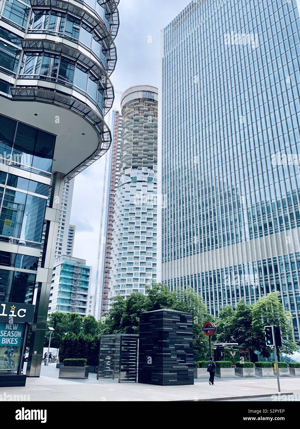 London, UK - 15th June 2019: One Park Drive (centre) under construction. Canary Wharf. Stock Photo