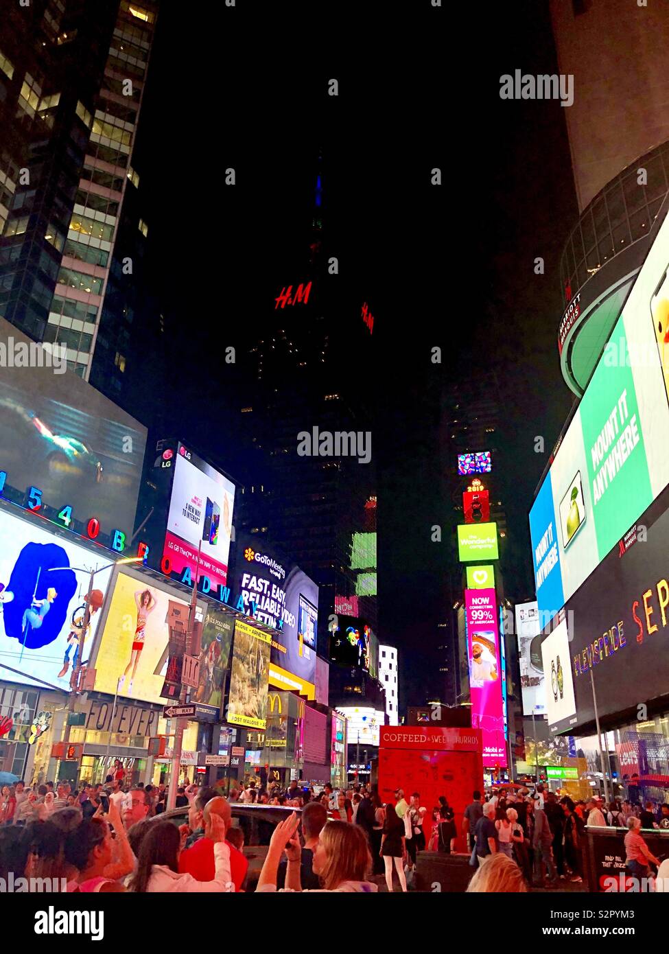 Times Square New York City at night looking South Stock Photo