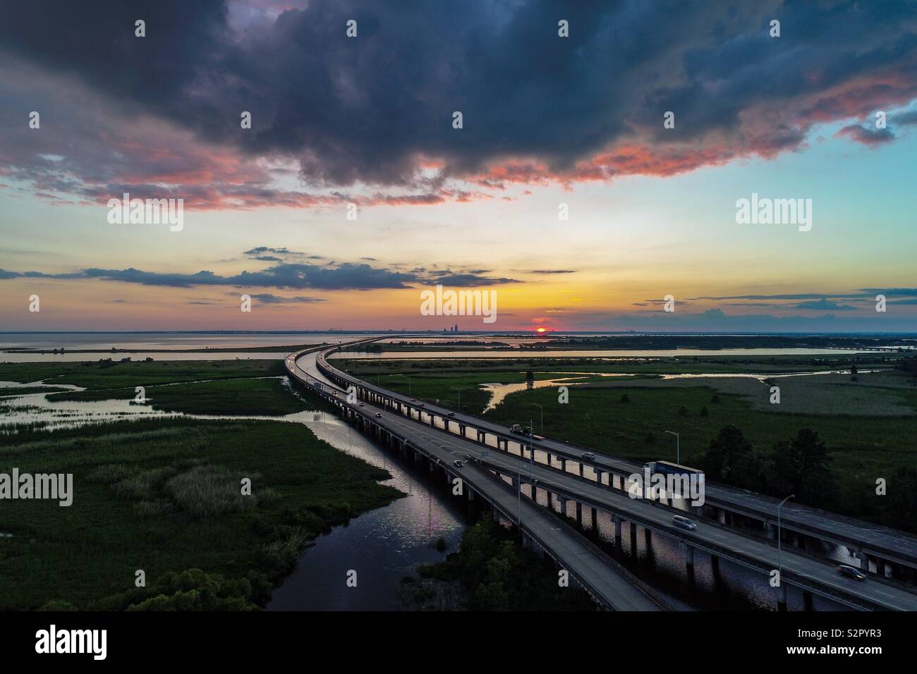 Sunset on Mobile Bay, Alabama - Smartphone Captured Stock Image