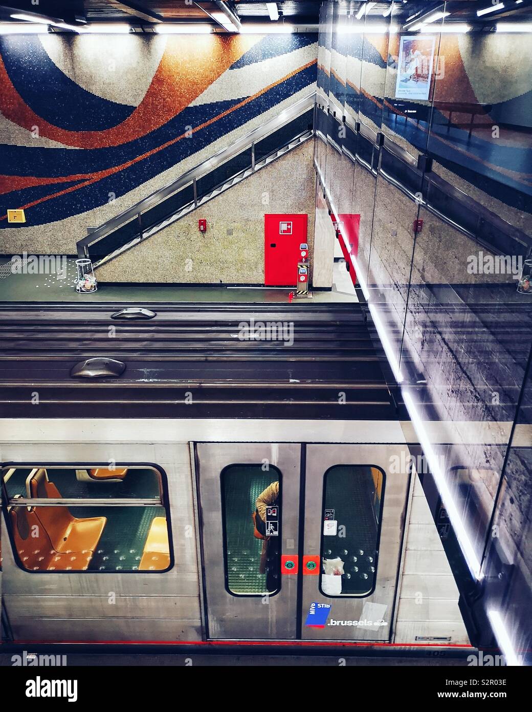 Train in Brussels Metro - Smartphone Captured Stock Image