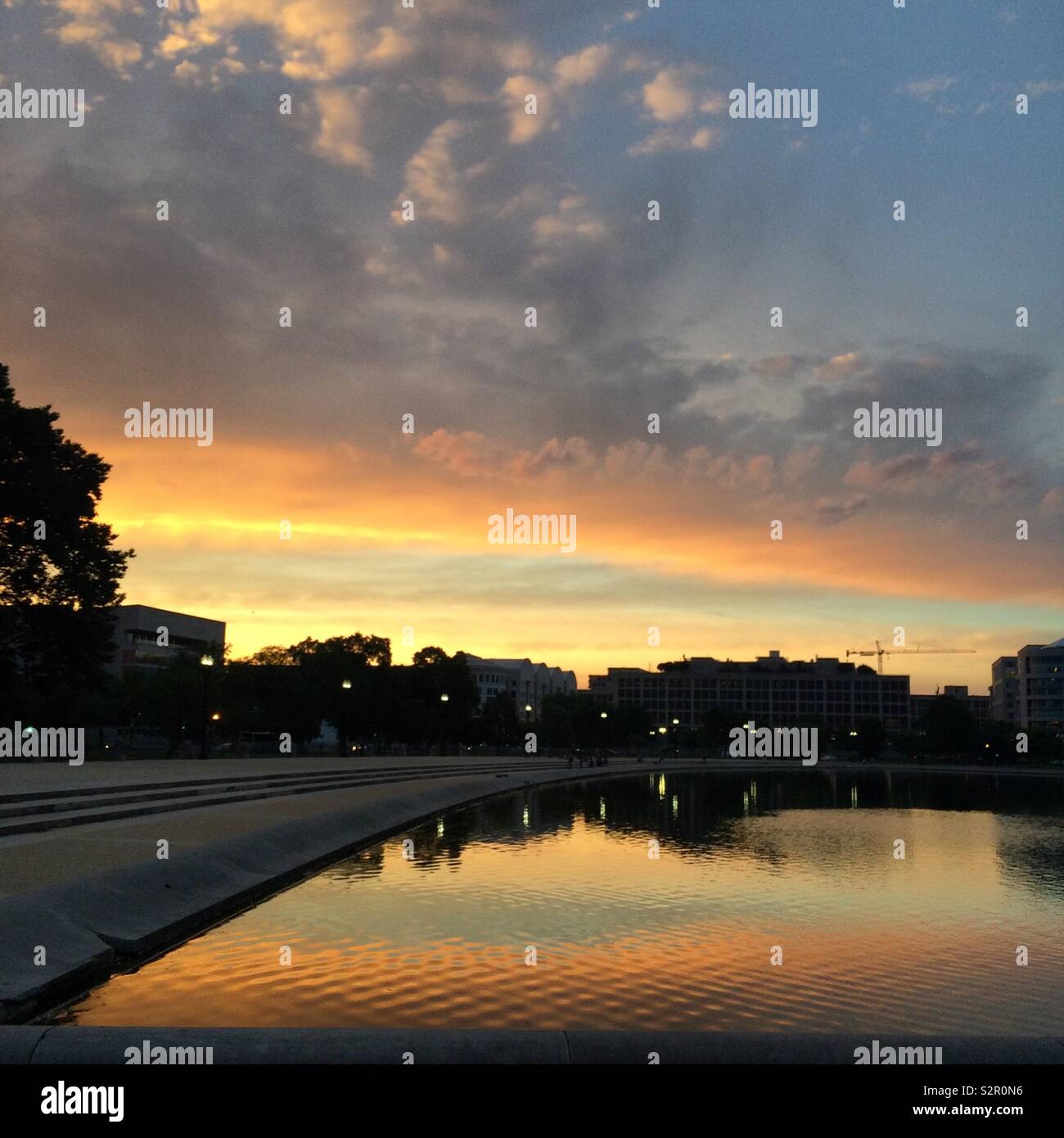 Sunset over the Capitol Reflecting Pool, National Mall, Washington, D.C., United States - Smartphone Captured Stock Image