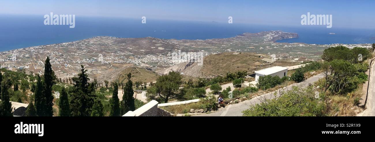 Views from prophet Elias monastery Santorini Stock Photo