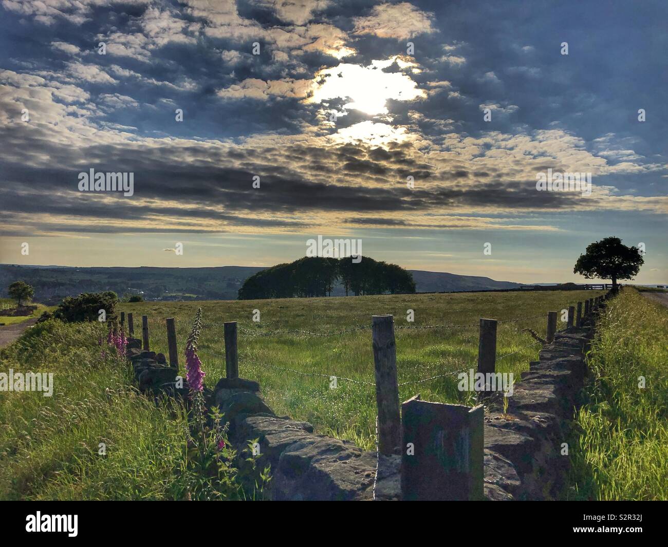 Evening sun over Ilkley Moor from Guiseley West Yorkshire - Smartphone Captured Stock Image