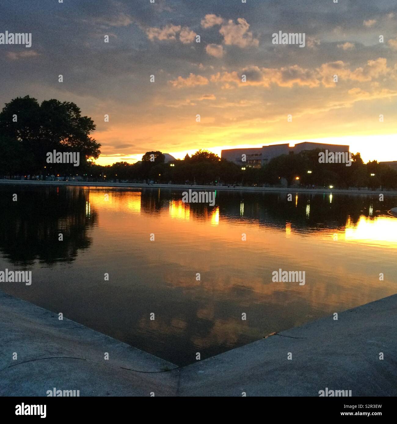 Sunset over the Capitol Reflecting Pool, National Mall, Washington, D.C., United States - Smartphone Captured Stock Image