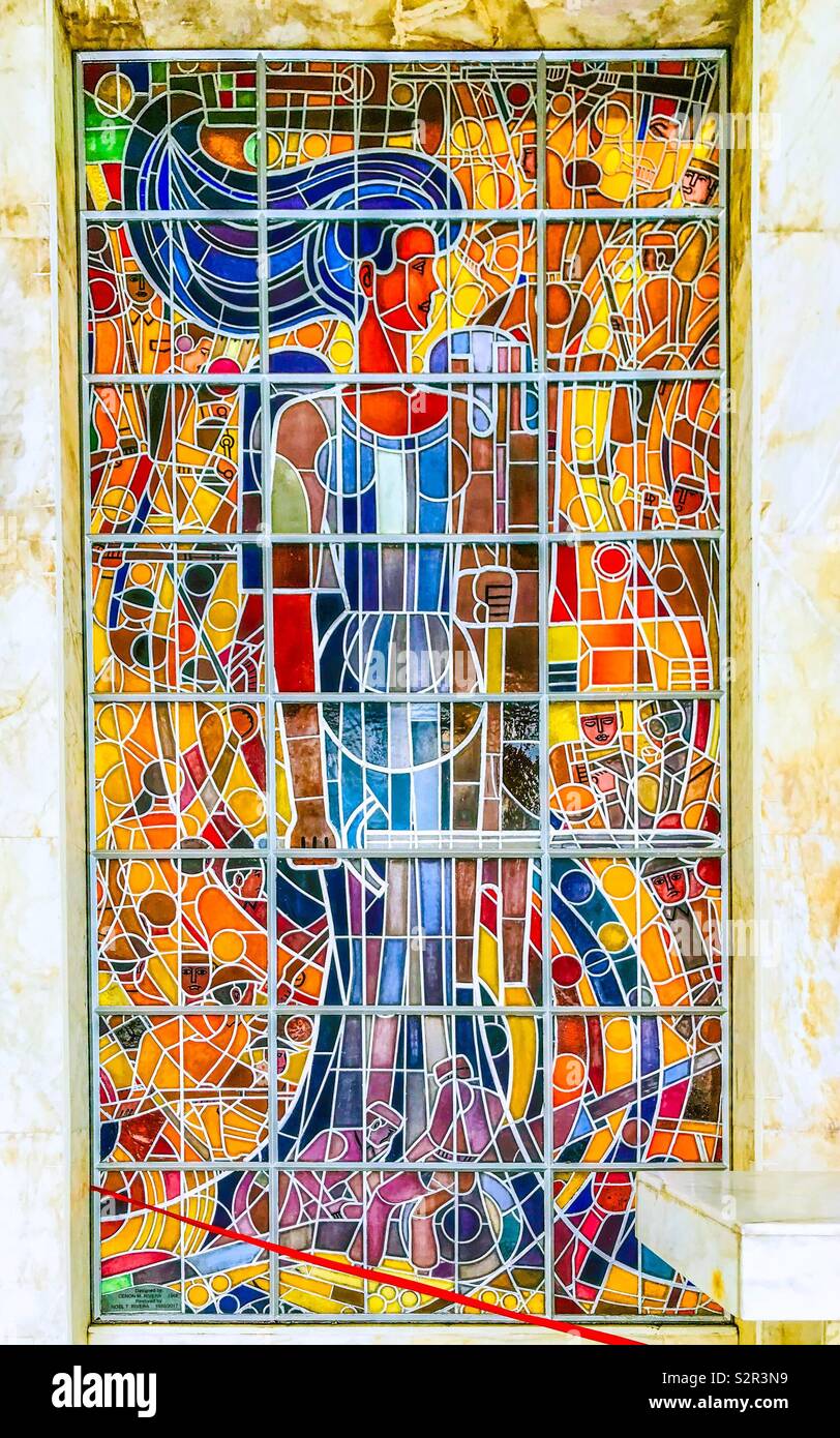 Stained Glass photo taken from the historic “Shrine of Valor” in Mt. Samat, Philippines. Stock Photo