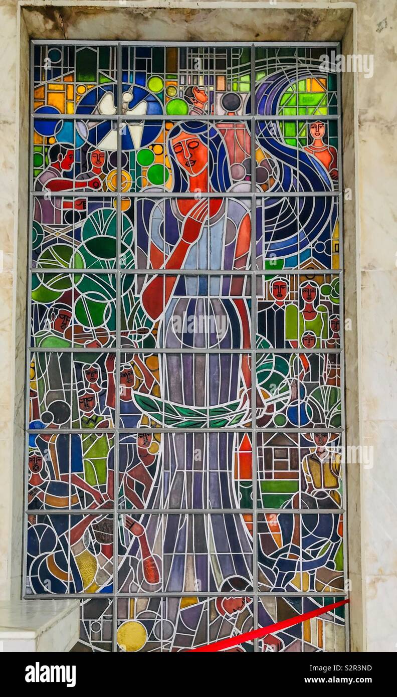 Stained glass photo taken from the historic Shrine of Valor in Mt. Samat, Philippines. Stock Photo