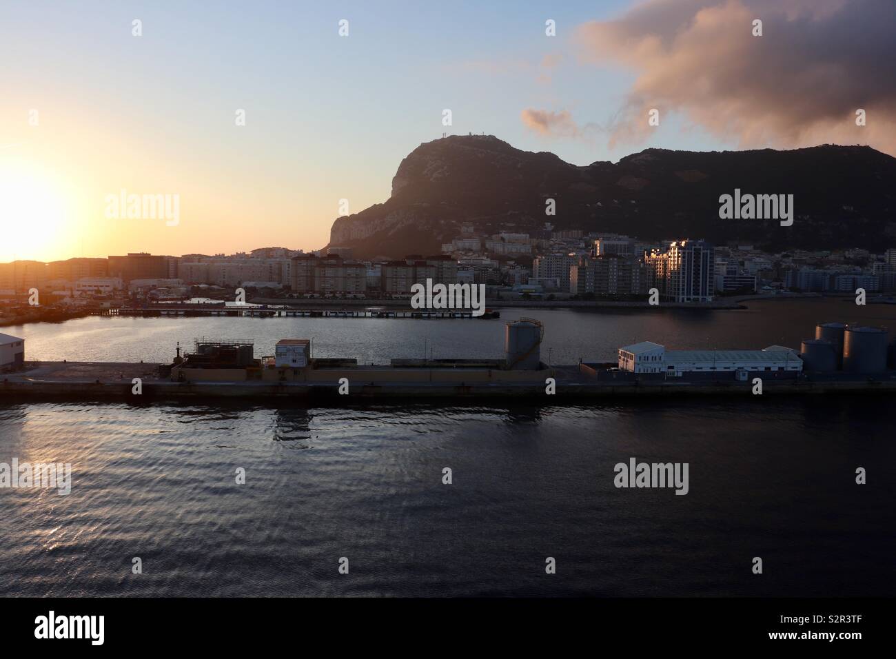 Gibraltar harbour at dawn Stock Photo