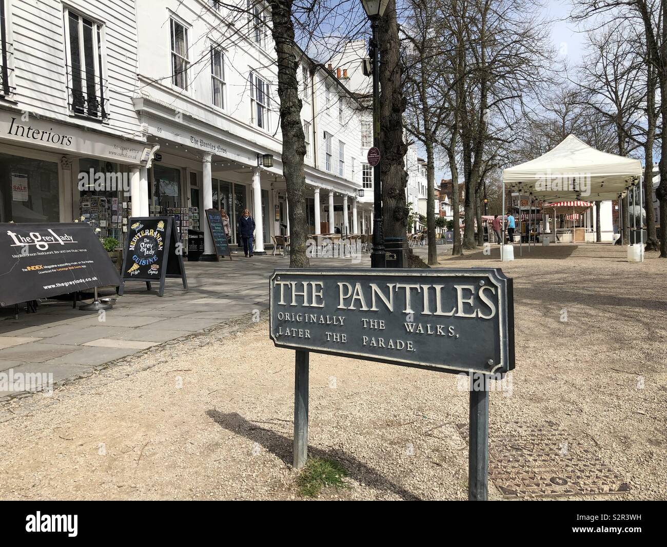 The Pantiles in Tunbridge Wells, UK a parade of buildings dating from the Regency period - Smartphone Captured Stock Image
