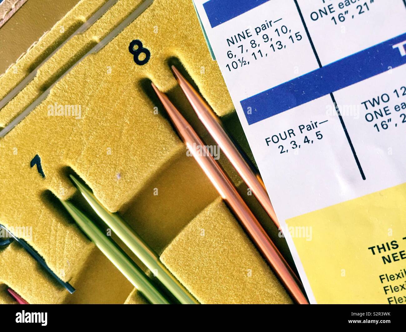 Vintage Knitting needles kit with printed instructions, USA - Smartphone Captured Stock Image