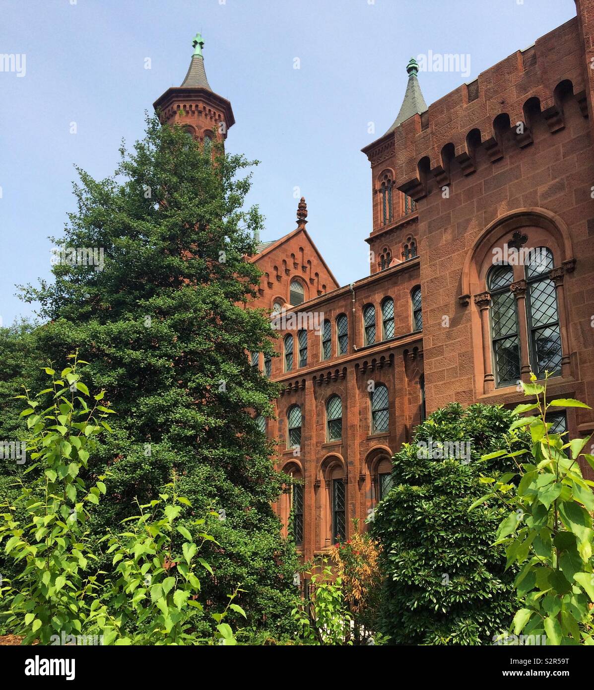 The Smithsonian Institution Building, popularly known as “the Castle,” seen from the Enid A. Haupt Garden, Washington, D.C., United States - Smartphone Captured Stock Image