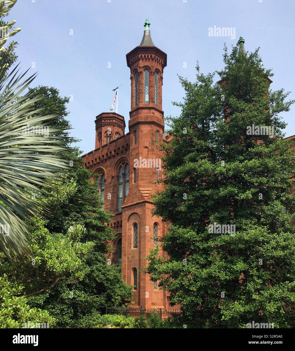 The Smithsonian Institution Building, popularly known as “the Castle,” seen from the Enid A. Haupt Garden, Washington, D.C., United States - Smartphone Captured Stock Image