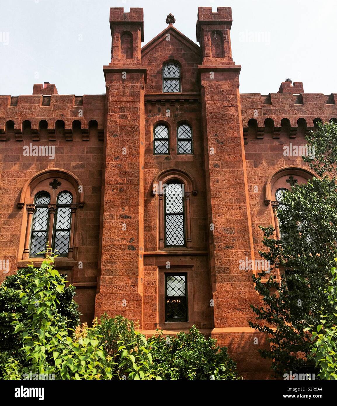 The Smithsonian Institution Building, popularly known as “the Castle,” seen from the Enid A. Haupt Garden, Washington, D.C., United States - Smartphone Captured Stock Image