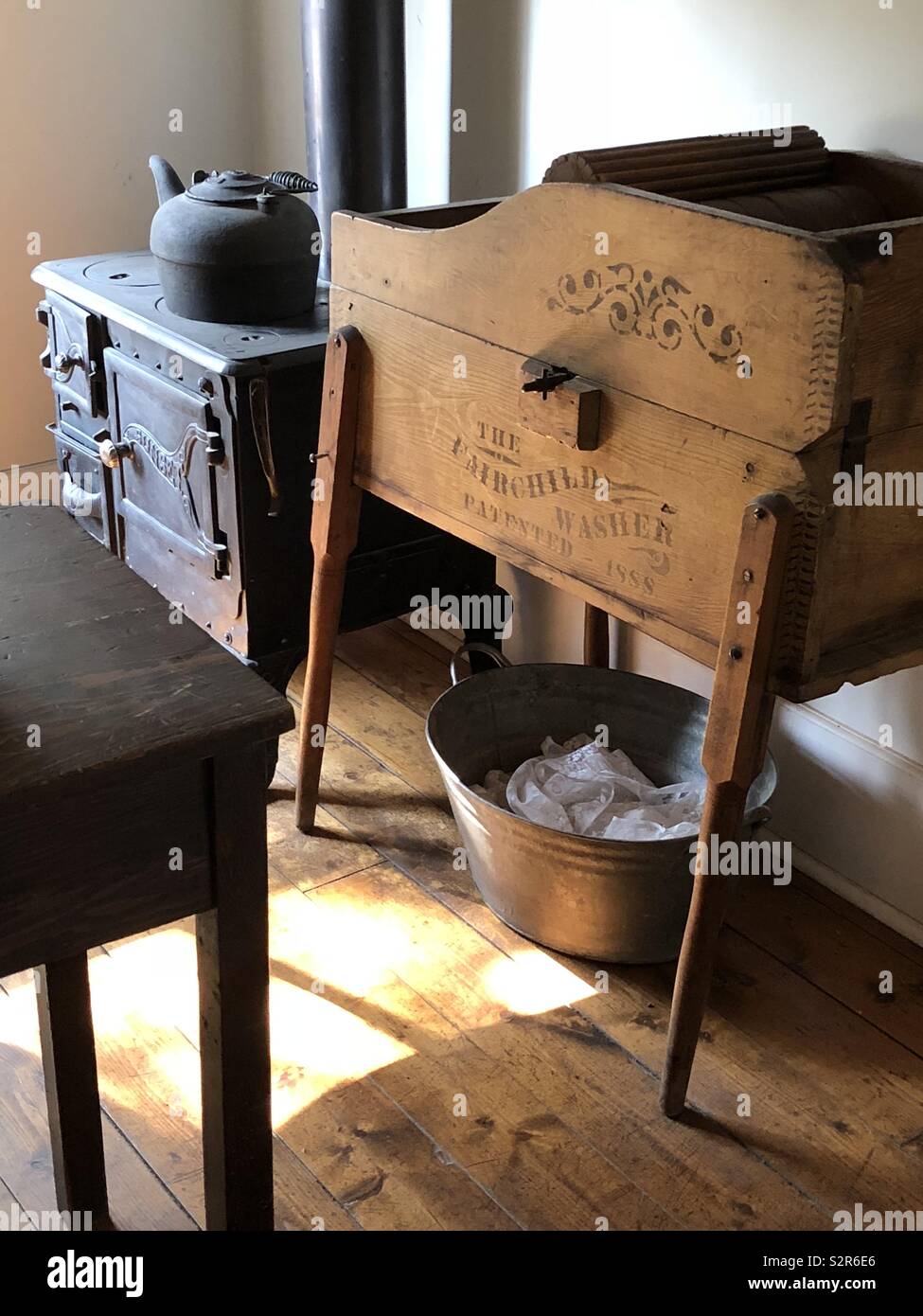Antique washing machine at Fort Edmonton Park in Edmonton, Alberta, Canada Stock Photo