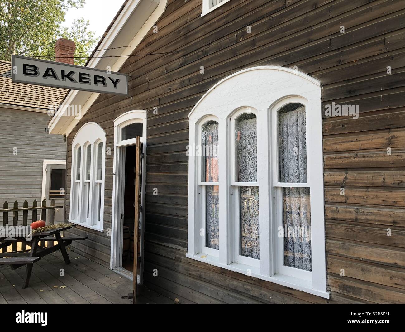 Historical bakery building at Fort Edmonton Park in Edmonton, Alberta