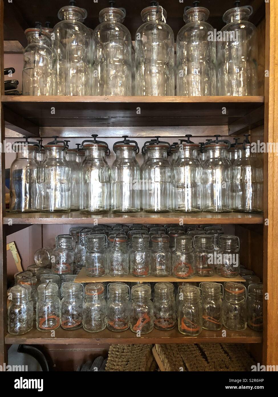 Glass mason jars at the Historical mercantile store and interpretive