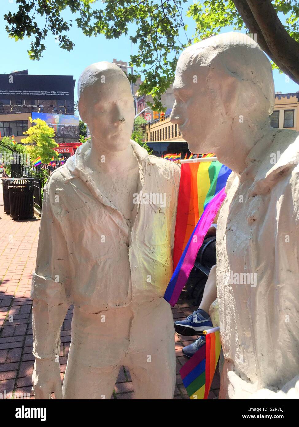 Male sculptures by George Segal at the Stonewall national Monument, Greenwich village, New York City, USA - Smartphone Captured Stock Image