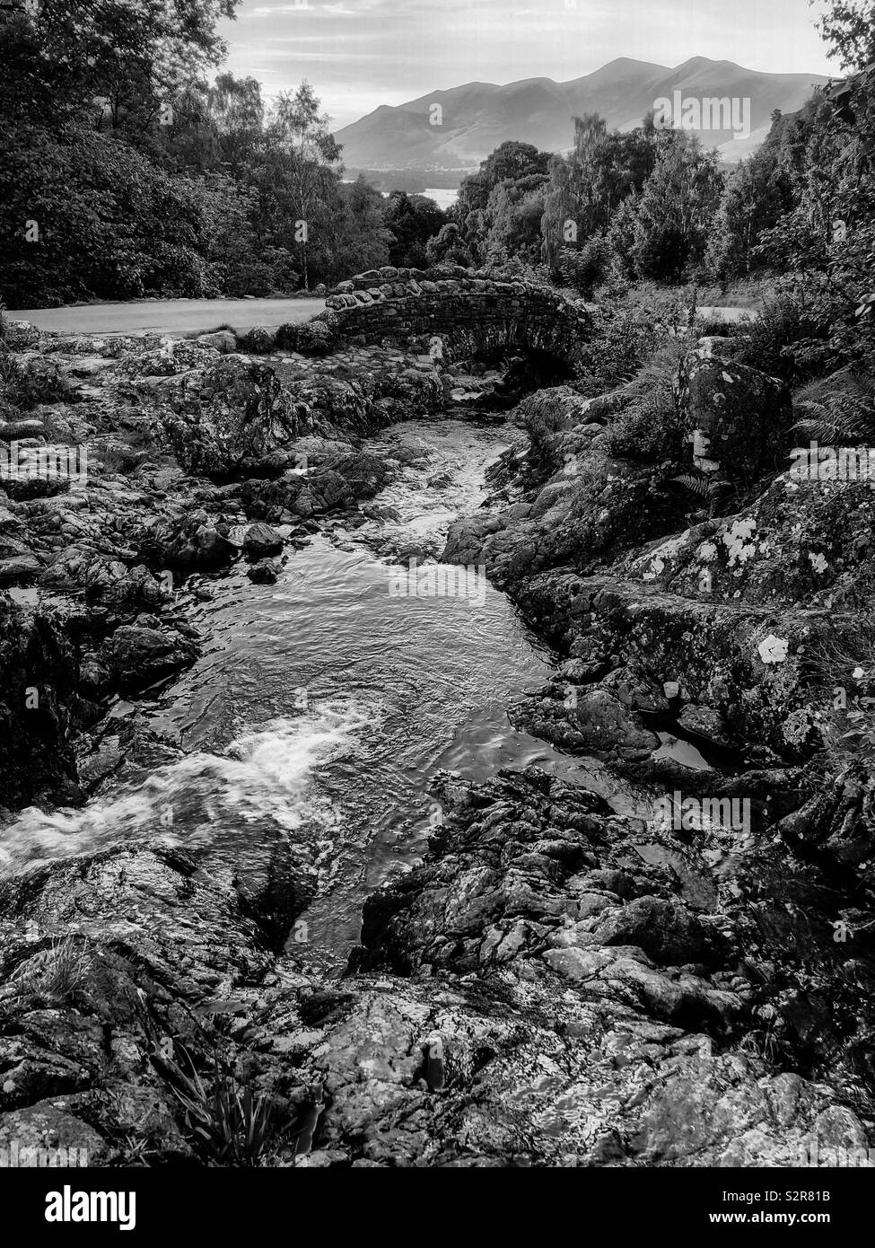 Black and white image of ashness bridge borrowdale near Keswick,Cumbria ...